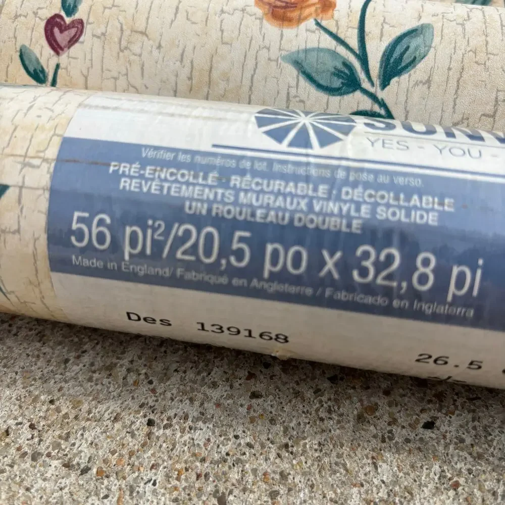 Lot of 4 Double Rolls Sunworthy Wallpaper Floral Flowers Wallcovering Pink cream